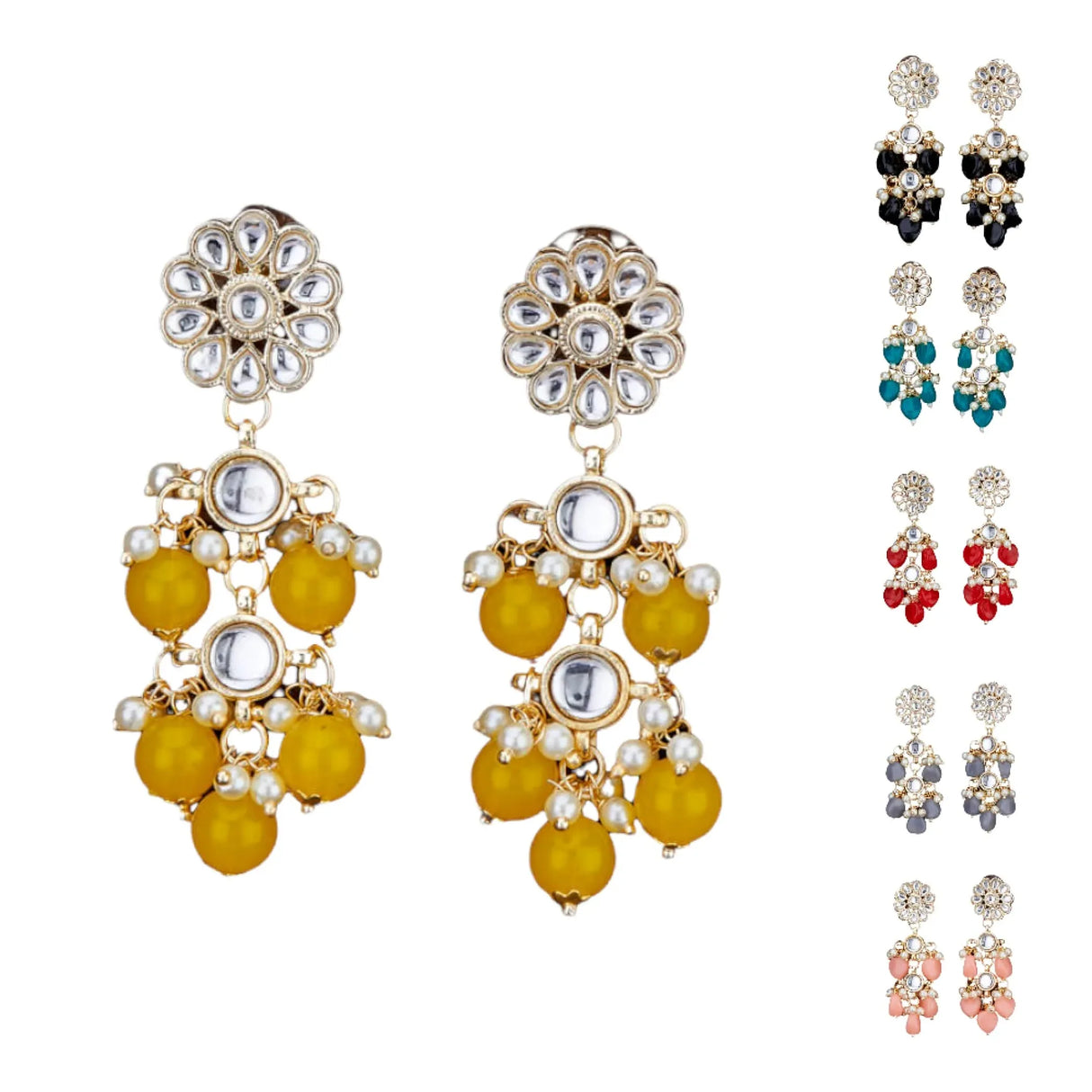 Indian Jhumka Earrings for Women - Large Floral Kundan Faux Pearls Drop Chanbali Earrings Indian Jhumki Ethnic Beaded Bollywood Style Dangle Earrings Jewelry for Bride Birthday Gift for Her - LoveNspire