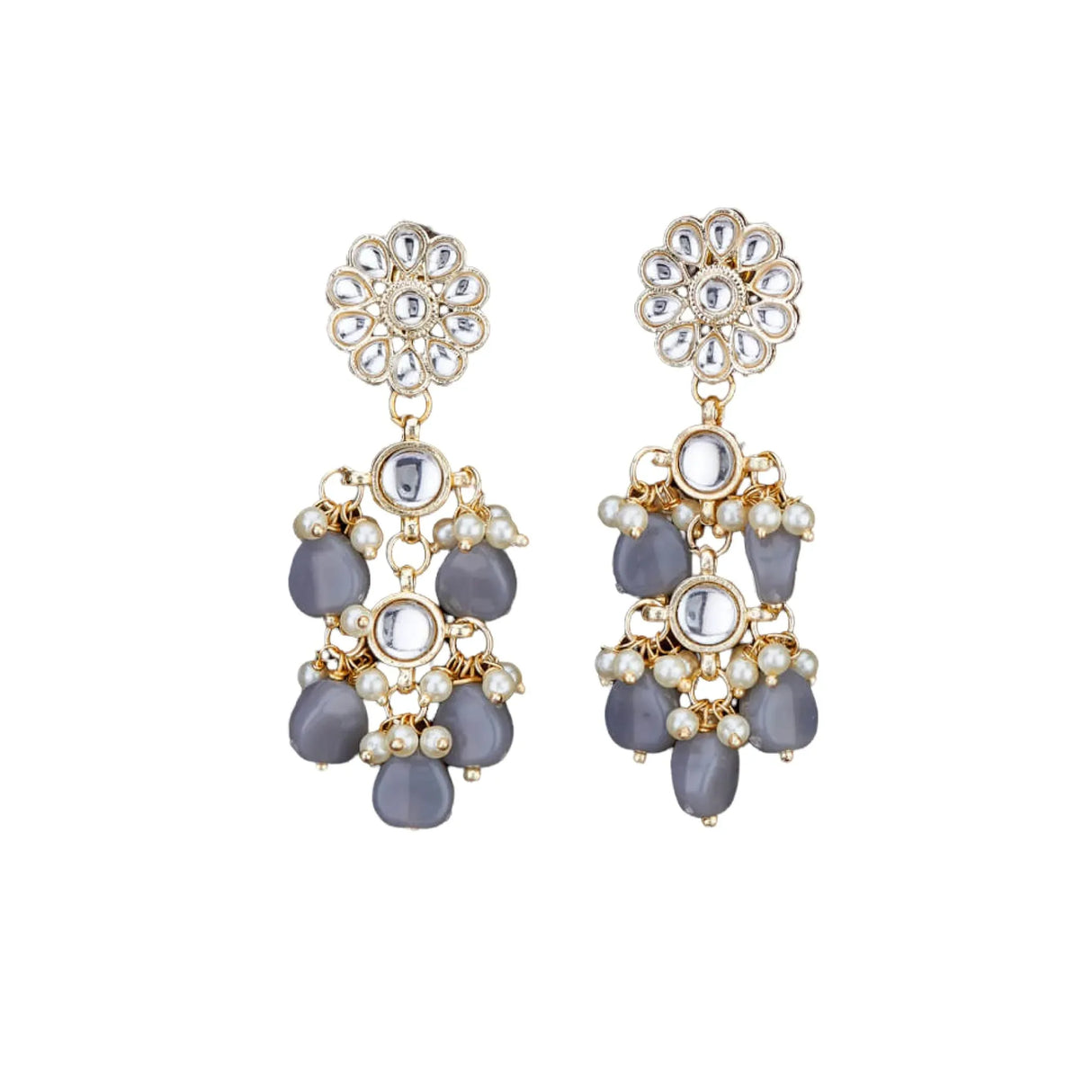 Indian Jhumka Earrings for Women - Large Floral Kundan Faux Pearls Drop Chanbali Earrings Indian Jhumki Ethnic Beaded Bollywood Style Dangle Earrings Jewelry for Bride Birthday Gift for Her - LoveNspire