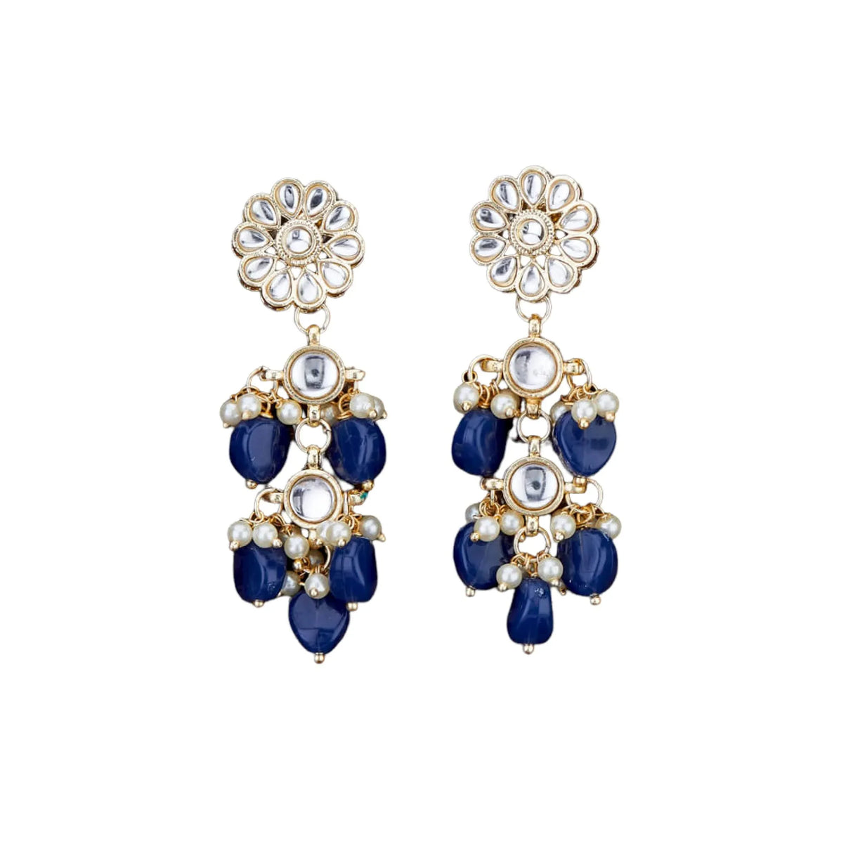 Indian Jhumka Earrings for Women - Large Floral Kundan Faux Pearls Drop Chanbali Earrings Indian Jhumki Ethnic Beaded Bollywood Style Dangle Earrings Jewelry for Bride Birthday Gift for Her - LoveNspire