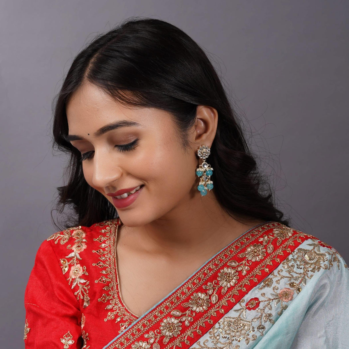 Indian Jhumka Earrings for Women - Large Floral Kundan Faux Pearls Drop Chanbali Earrings Indian Jhumki Ethnic Beaded Bollywood Style Dangle Earrings Jewelry for Bride Birthday Gift for Her - LoveNspire