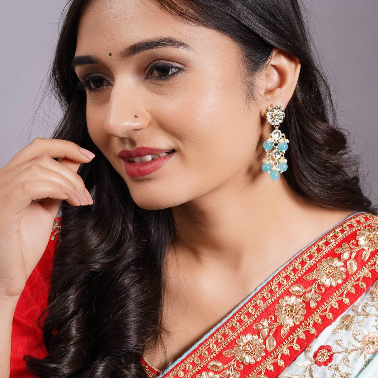 Indian Jhumka Earrings for Women - Large Floral Kundan Faux Pearls Drop Chanbali Earrings Indian Jhumki Ethnic Beaded Bollywood Style Dangle Earrings Jewelry for Bride Birthday Gift for Her - LoveNspire