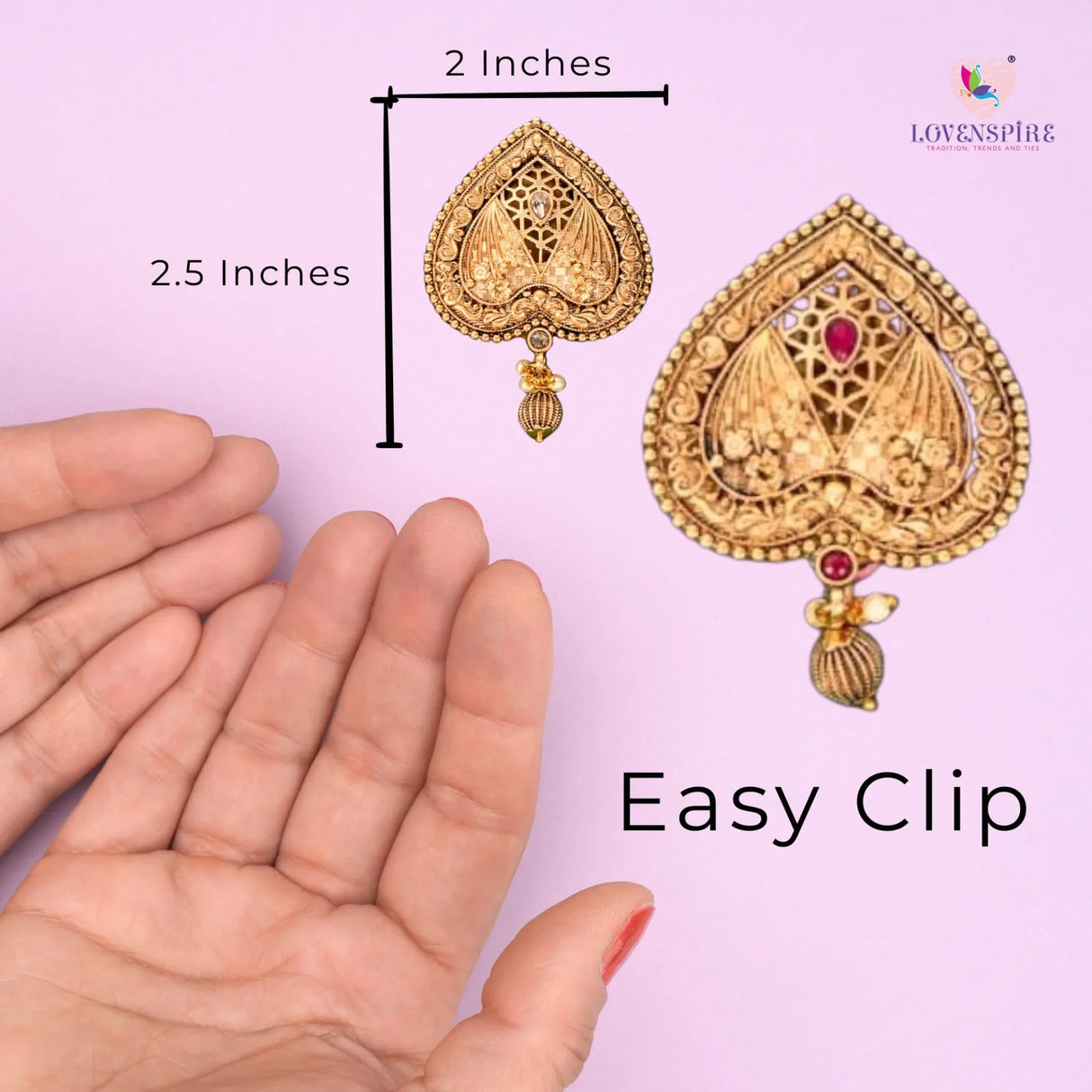 Sari Brooch for Indian Saree Heart Design Traditional Bollywood Jewelry Brooch for Women Bridal Golden Brooches Pins Scarf Dupatta Dress Wedding Accessories Gift for Her (2.5 Inch) - LoveNspire