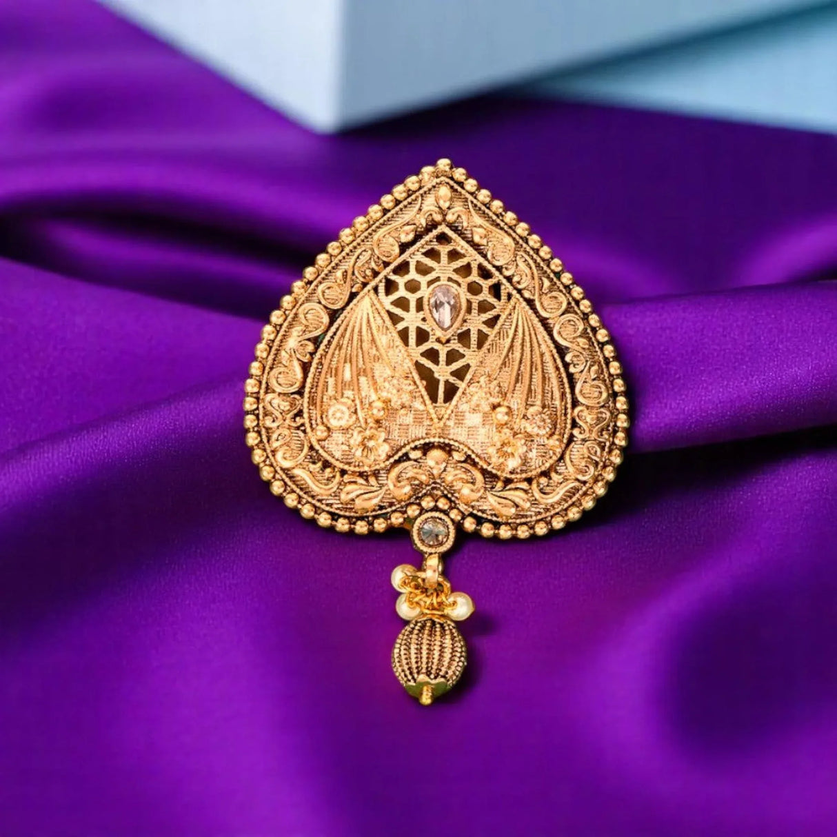 Sari Brooch for Indian Saree Heart Design Traditional Bollywood Jewelry Brooch for Women Bridal Golden Brooches Pins Scarf Dupatta Dress Wedding Accessories Gift for Her (2.5 Inch) - LoveNspire