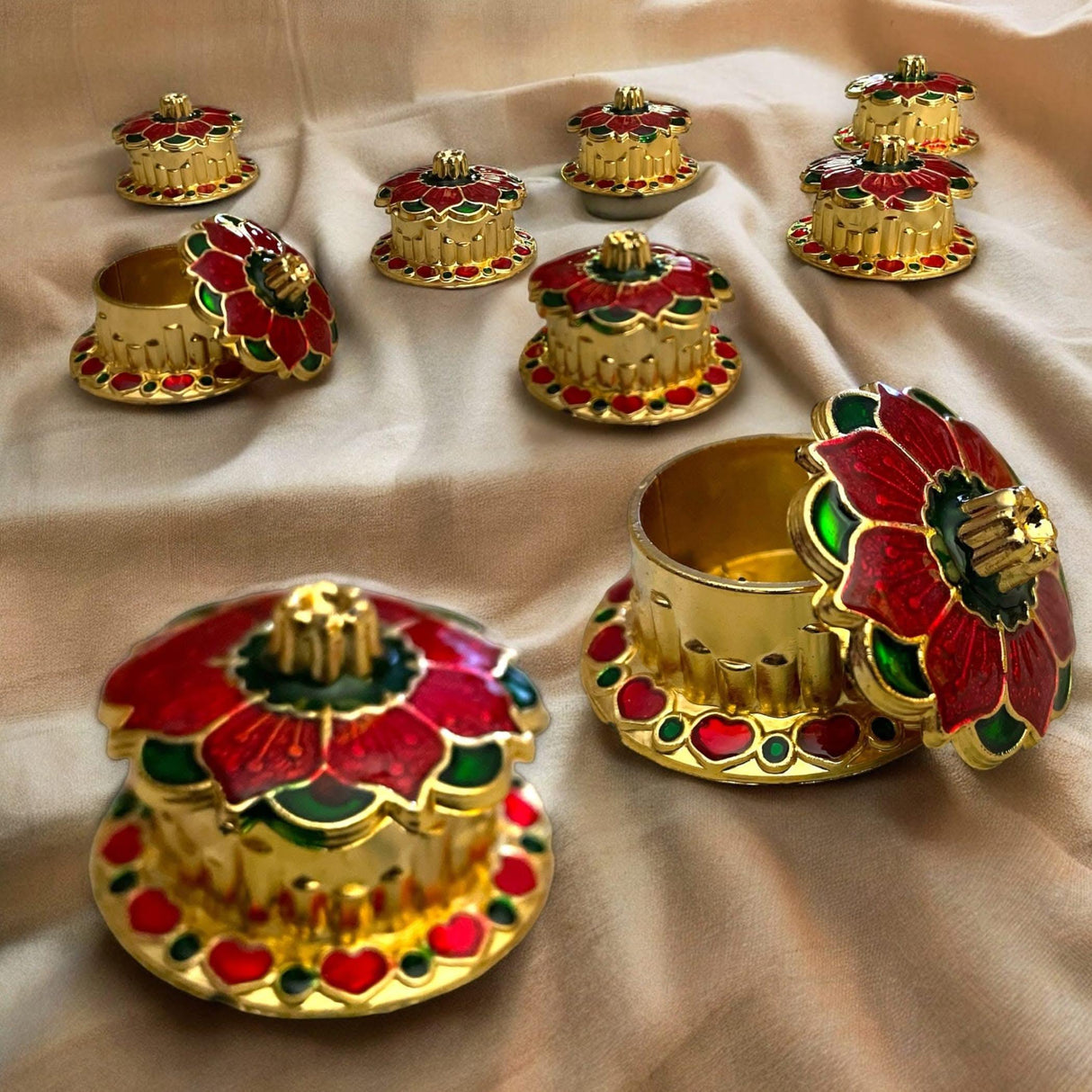 Haldi Kumkum Holder Traditional Roli Chawal/rice Holder Pooja Return Gift Indian Housewarming Hindu Wedding Favor Pujan Temple Decor Item Diwali Gifts - LoveNspire
