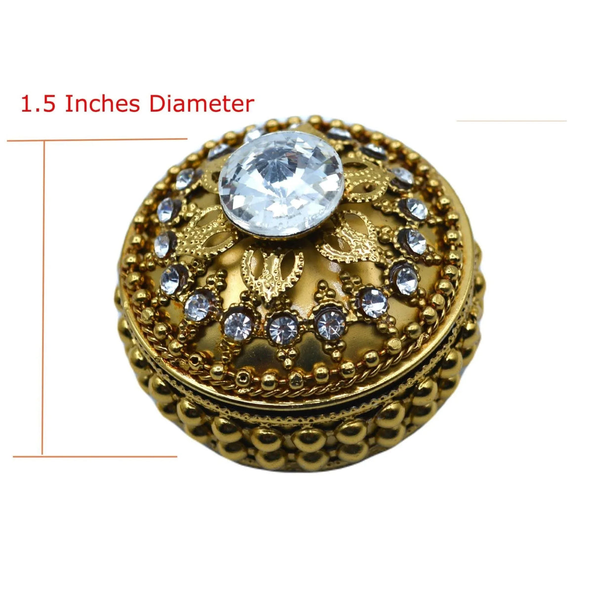 Golden Metallic Kumkum Holder Decorative Sindoor Roli Chandan Dabbi Designer Jewelry Box Indian Pooja Housewarming Gift Wedding Favor Gift for Her - LoveNspire