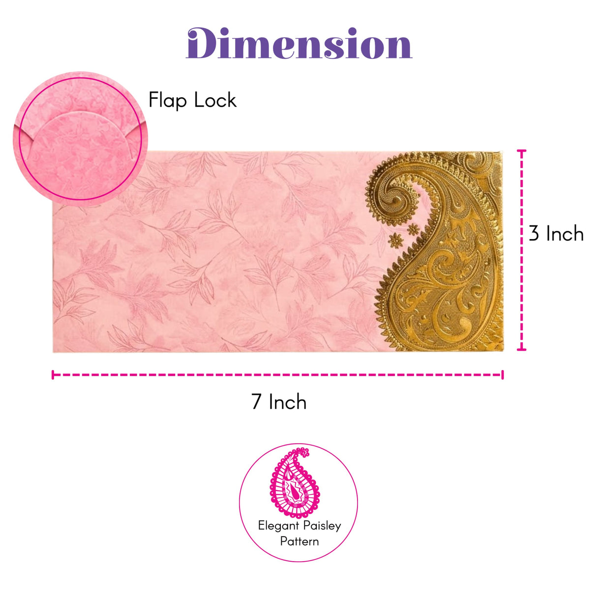 Pink money envelope with gold paisley and floral design featuring flap lock for indian wedding and cash gifts
