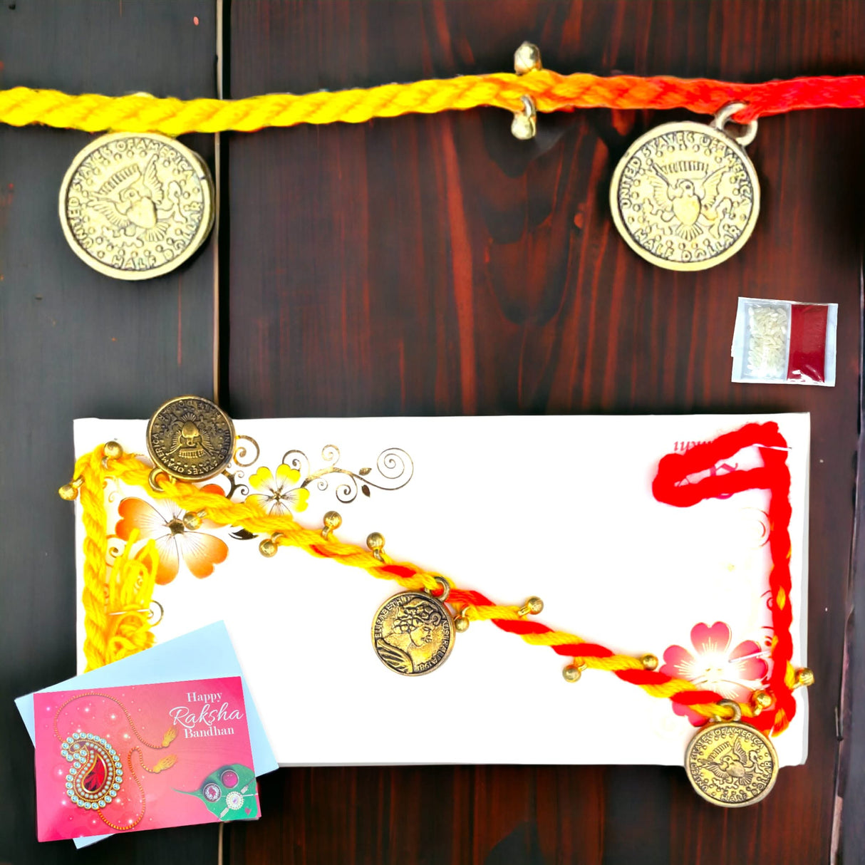 2 CT Golden Pendent Rakhi, Rakhi for Brother, Rakhi for Sister, Rakhi Card, Rakhi Bracelet, Rakhi Gift, Raksha Bandhan, Handmade Rakhi Gifts - LoveNspire