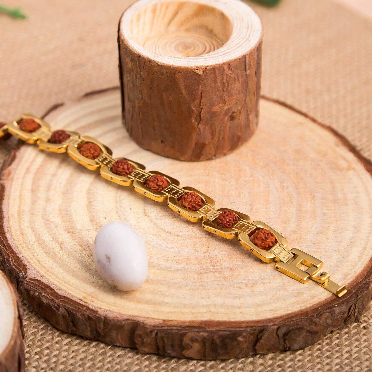 Rudraksha Bracelet for Men Gold Plated Designer Himalayan Bead Bracelet 5-mukhi Face Rudraksha Bead Golden Color Stylish Spiritual Jewelry for Positive Energy, Prosperity - LoveNspire