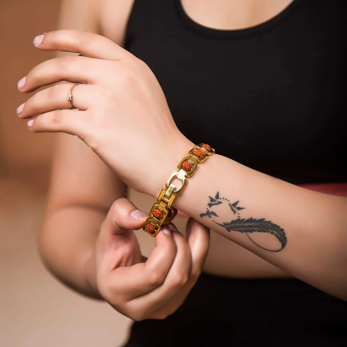 Rudraksha Bracelet for Men Gold Plated Designer Himalayan Bead Bracelet 5-mukhi Face Rudraksha Bead Golden Color Stylish Spiritual Jewelry for Positive Energy, Prosperity - LoveNspire