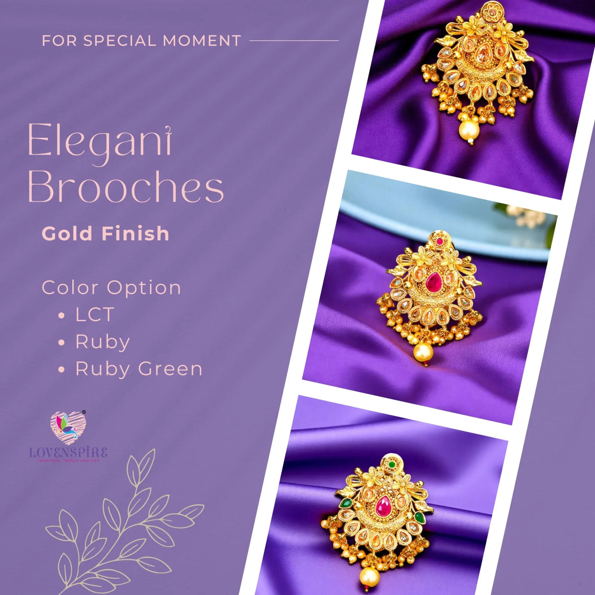 Sari Brooch for Indian Saree Bollywood Traditional Kundan Design Jewelry Brooch for Women Bridal Golden Brooches Pins Scarf Dupatta Dress Accessories for Wedding (2.5 Inches) - LoveNspire