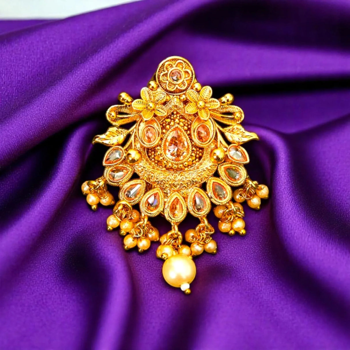 Sari Brooch for Indian Saree Bollywood Traditional Kundan Design Jewelry Brooch for Women Bridal Golden Brooches Pins Scarf Dupatta Dress Accessories for Wedding (2.5 Inches) - LoveNspire