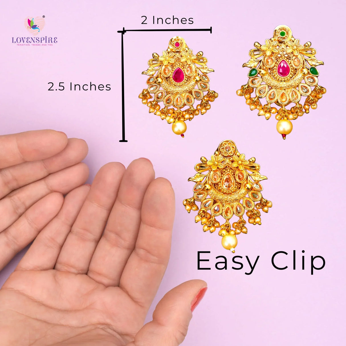 Sari Brooch for Indian Saree Bollywood Traditional Kundan Design Jewelry Brooch for Women Bridal Golden Brooches Pins Scarf Dupatta Dress Accessories for Wedding (2.5 Inches) - LoveNspire