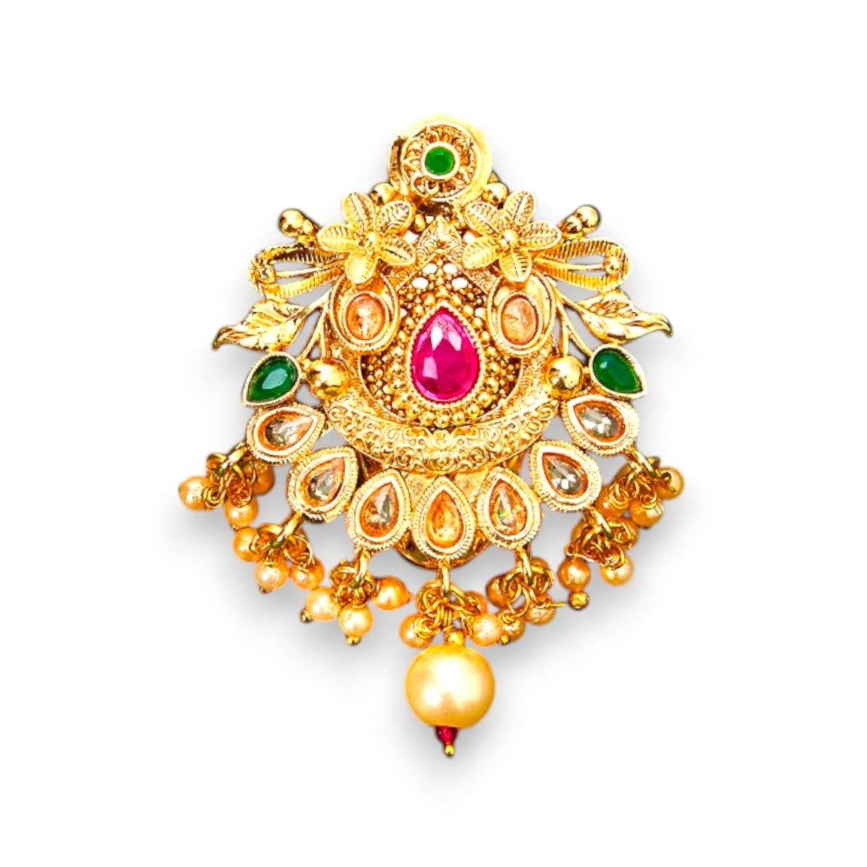 Sari Brooch for Indian Saree Bollywood Traditional Kundan Design Jewelry Brooch for Women Bridal Golden Brooches Pins Scarf Dupatta Dress Accessories for Wedding (2.5 Inches) - LoveNspire