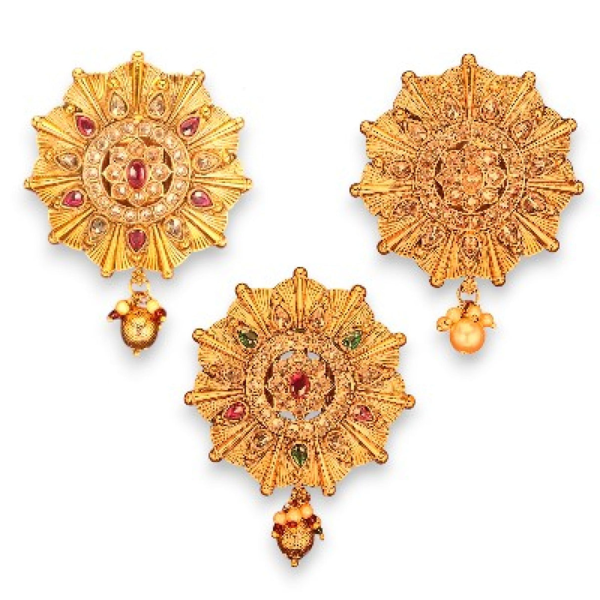 Ornate gold pendants with Kundan design for Indian sari Bridal jewelry