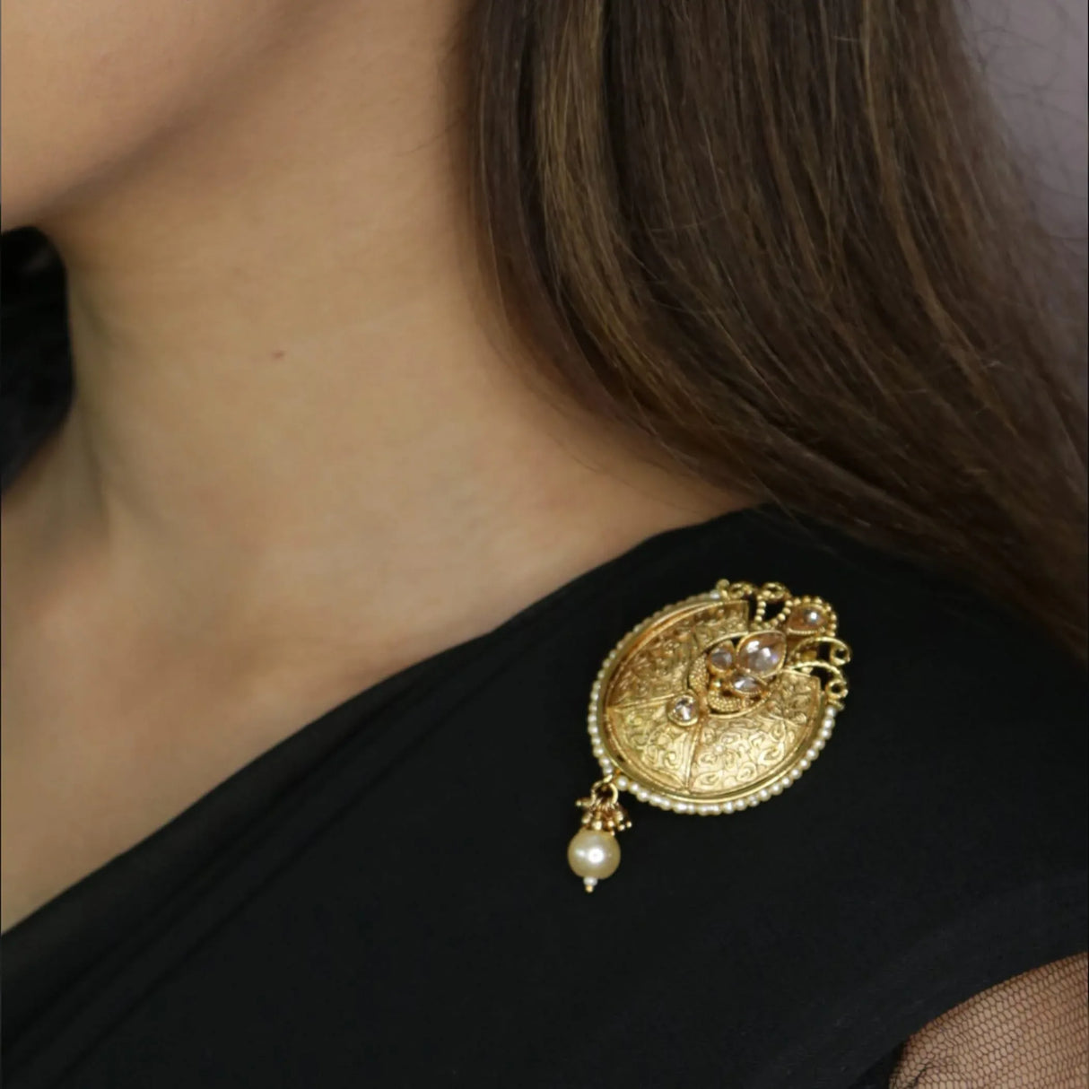 Golden Sari Brooch Indian Saree Lehenga Safety Pin Gold Tone Jewelry Designer Bollywood Safety Pin Indian Wedding Bridal Jewelry Gift for Her Mother’s Day Gift - LoveNspire