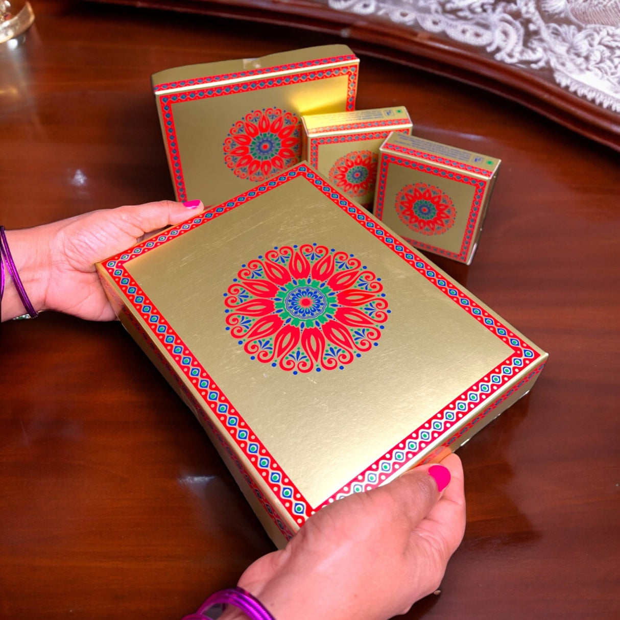 LOVENSPIRE Sweet Boxes for Indian Sweets Mandala Design Empty Mithai Box for Ladoo Cookies Goodies Candy Handmade Bulk Gift Boxes for Wedding Pooja Housewarming Return Gifts - LoveNspire