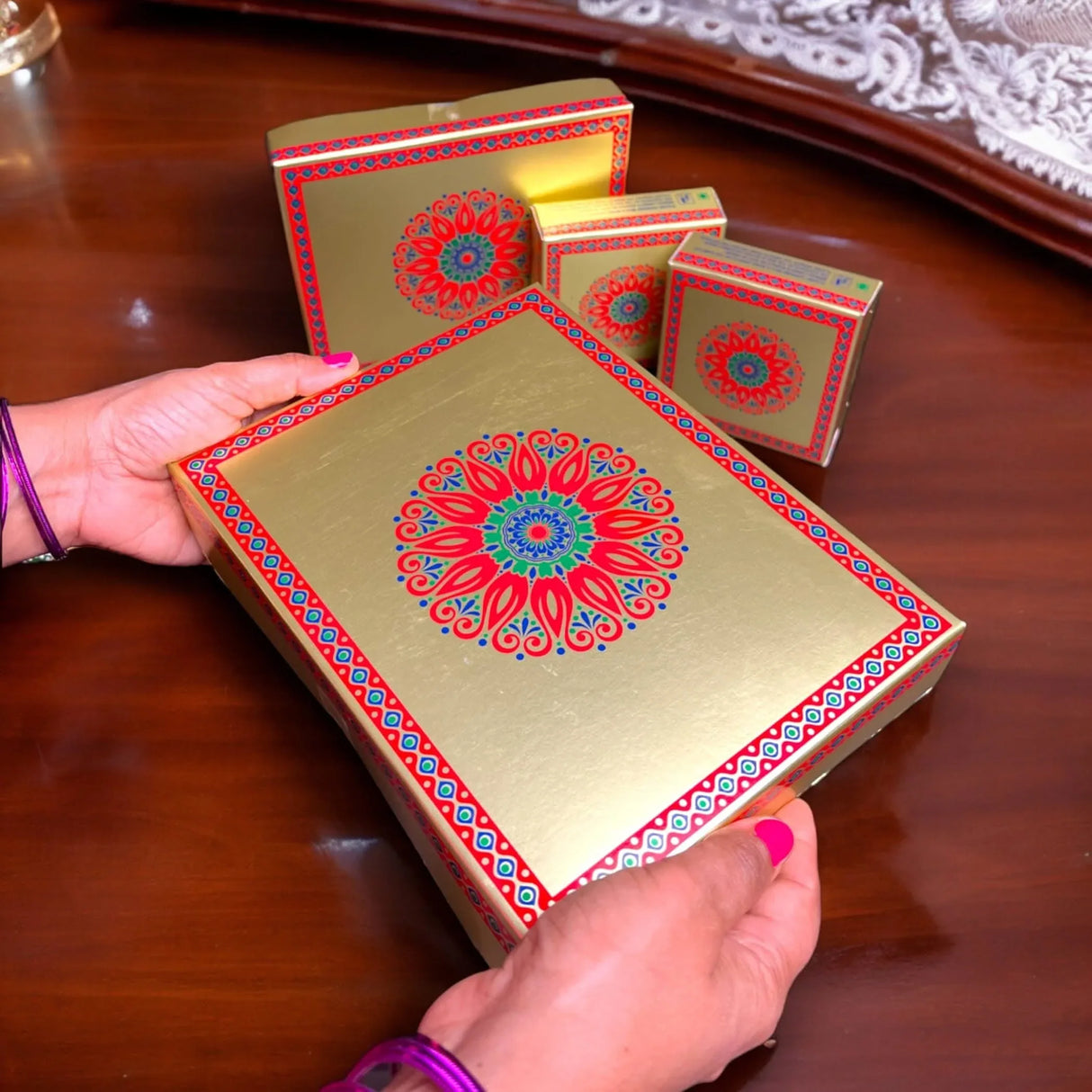 Sweet Boxes for Indian Sweets Mandala Design Empty Mithai Box for Ladoo Cookies Goodies Candy Handmade Bulk Gift Boxes for Wedding Pooja Housewarming Return Gifts - LoveNspire