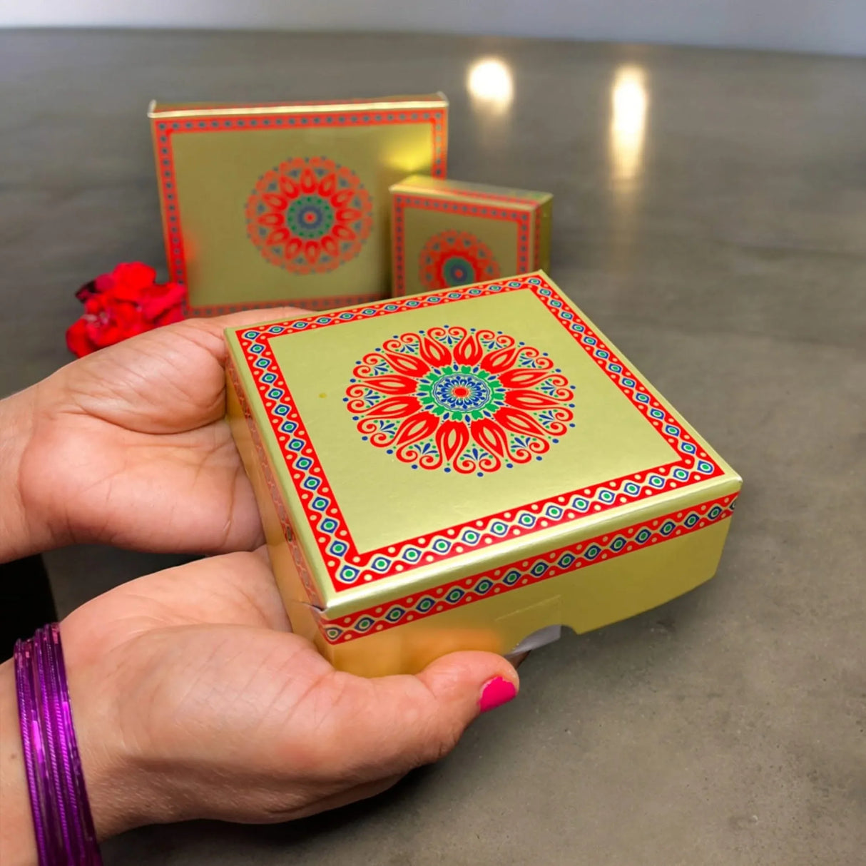 Sweet Boxes for Indian Sweets Mandala Design Empty Mithai Box for Ladoo Cookies Goodies Candy Handmade Bulk Gift Boxes for Wedding Pooja Housewarming Return Gifts - LoveNspire
