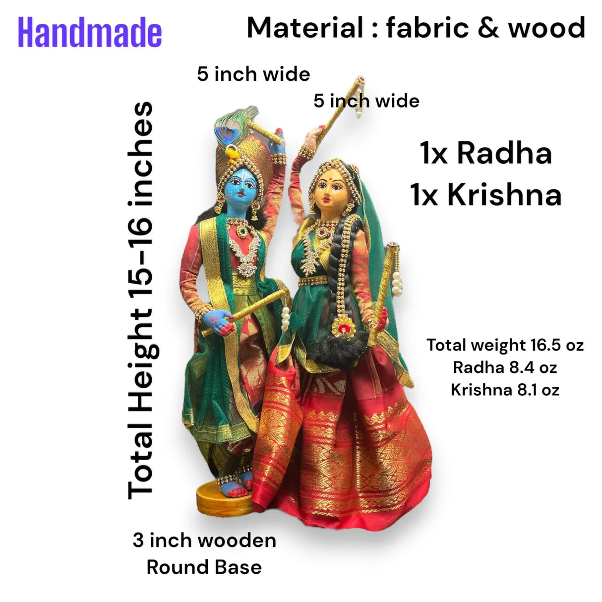 Radha Krishna Doll Hindu God Radha Krishna Idol for Pooja Room Home Office Temple Decor - Indian God Goddess Statue Diwali Wedding Housewarming Gifts - LoveNspire
