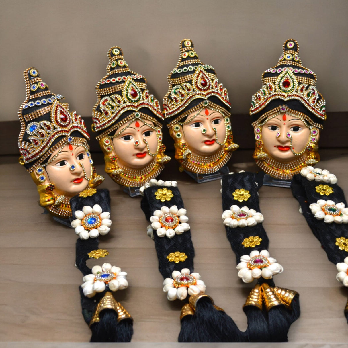 Vara Lakshmi Goddess Face with Hair Set for Varalaxmi Vratam Navaratri Margashirsha Vratha Pooja Hindu Religious Temple Mandir - Devi Mata Mukhota Mahalaxmi Goddess Face - LoveNspire