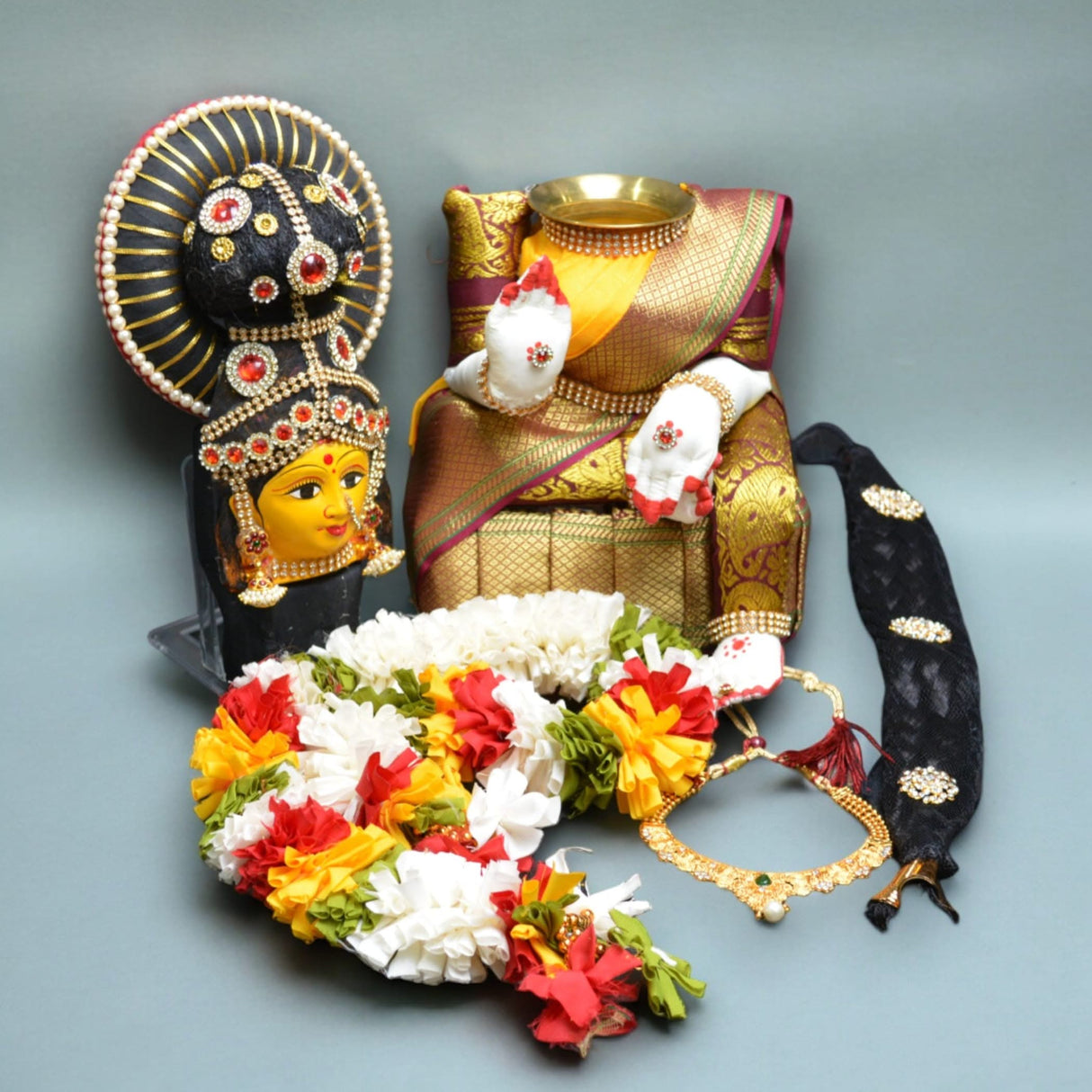Vara Lakshmi Idol Goddess Face Set Devi Mata for Varalaxmi Vratam Navaratri Margashirsha Vratha Mahalaxmi Pooja Hindu Religious Temple Mandir (15.5 Inches) - LoveNspire