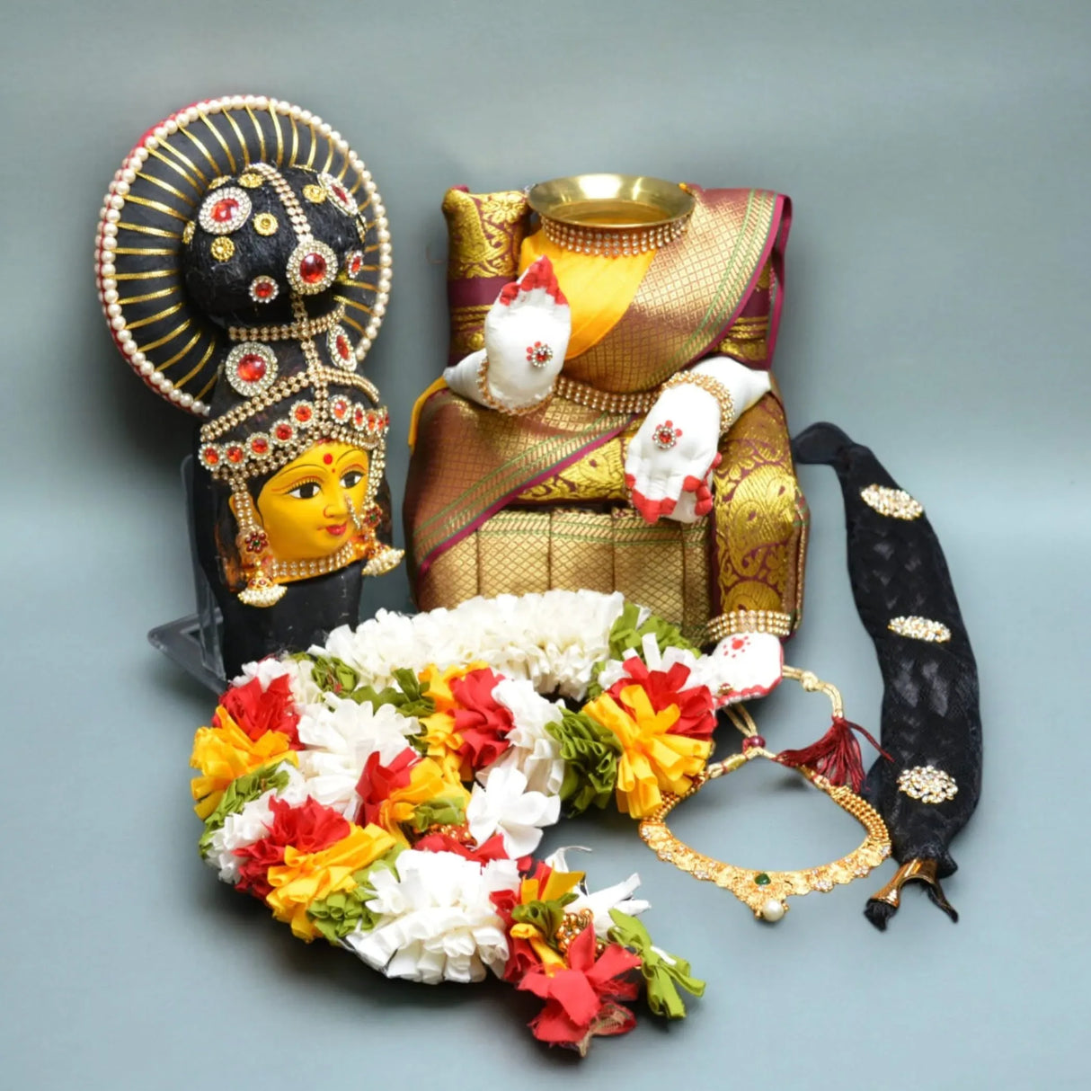 Vara Lakshmi Idol Goddess Face Set Devi Mata for Varalaxmi Vratam Navaratri Margashirsha Vratha Mahalaxmi Pooja Hindu Religious Temple Mandir (15.5 Inches) - LoveNspire