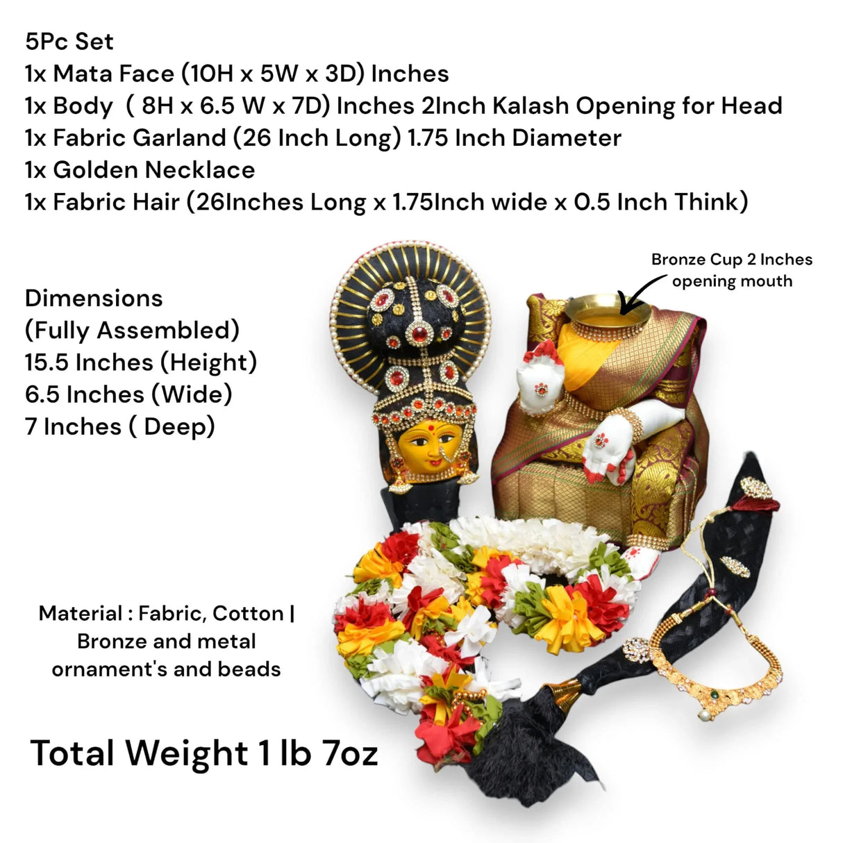 Vara Lakshmi Idol Goddess Face Set Devi Mata for Varalaxmi Vratam Navaratri Margashirsha Vratha Mahalaxmi Pooja Hindu Religious Temple Mandir (15.5 Inches) - LoveNspire