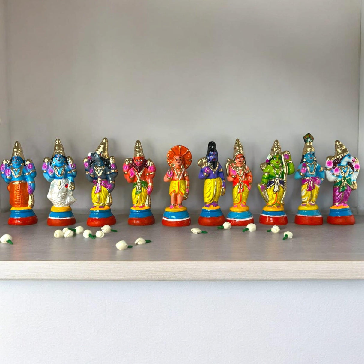 Lord Vishnu Dasavathaaram Statue Figurine Matsya Ten Avatars Golu Doll Set Handmade Indian Traditional Home Decor Gifting Item Navaratri Golu Dolls (6.5 Inches) - LoveNspire