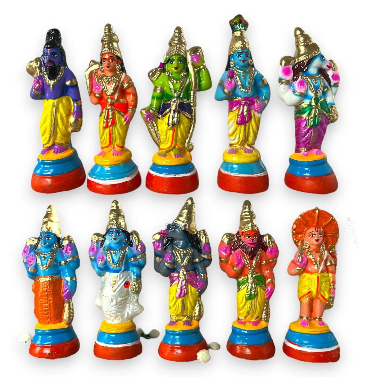 Lord Vishnu Dasavathaaram Statue Figurine Matsya Ten Avatars Golu Doll Set Handmade Indian Traditional Home Decor Gifting Item Navaratri Golu Dolls (6.5 Inches) - LoveNspire