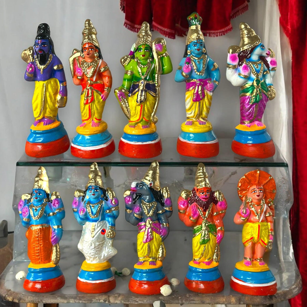 Lord Vishnu Dasavathaaram Statue Figurine Matsya Ten Avatars Golu Doll Set Handmade Indian Traditional Home Decor Gifting Item Navaratri Golu Dolls (6.5 Inches) - LoveNspire