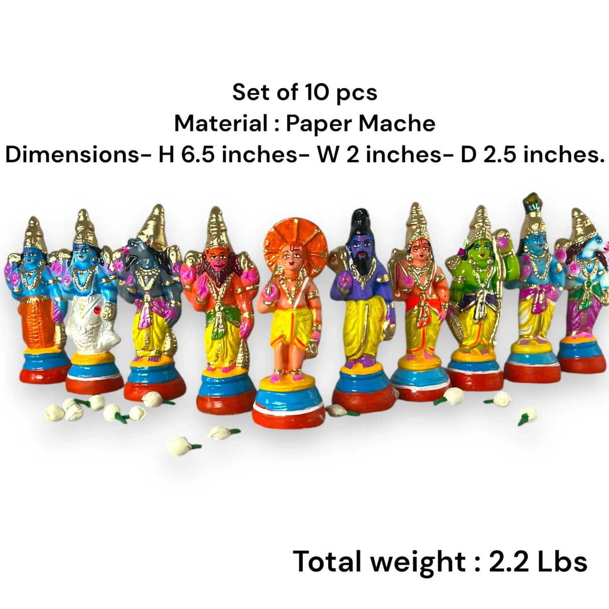 Lord Vishnu Dasavathaaram Statue Figurine Matsya Ten Avatars Golu Doll Set Handmade Indian Traditional Home Decor Gifting Item Navaratri Golu Dolls (6.5 Inches) - LoveNspire