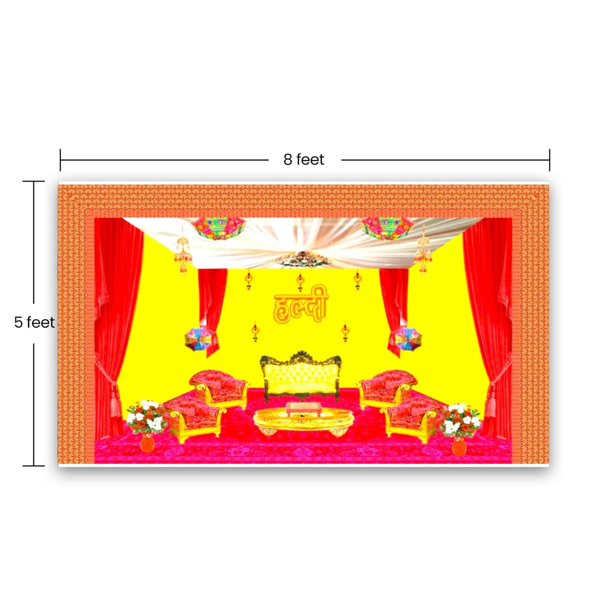 Haldi Ceremony Backdrop Indian Traditional Cloth 5x8 Feet Backdrop Haldi Banner Indian Wall Art Photo Decor Banner Indian Wedding Backdrop Decorative Cloth Haldi Stage Decor - LoveNspire