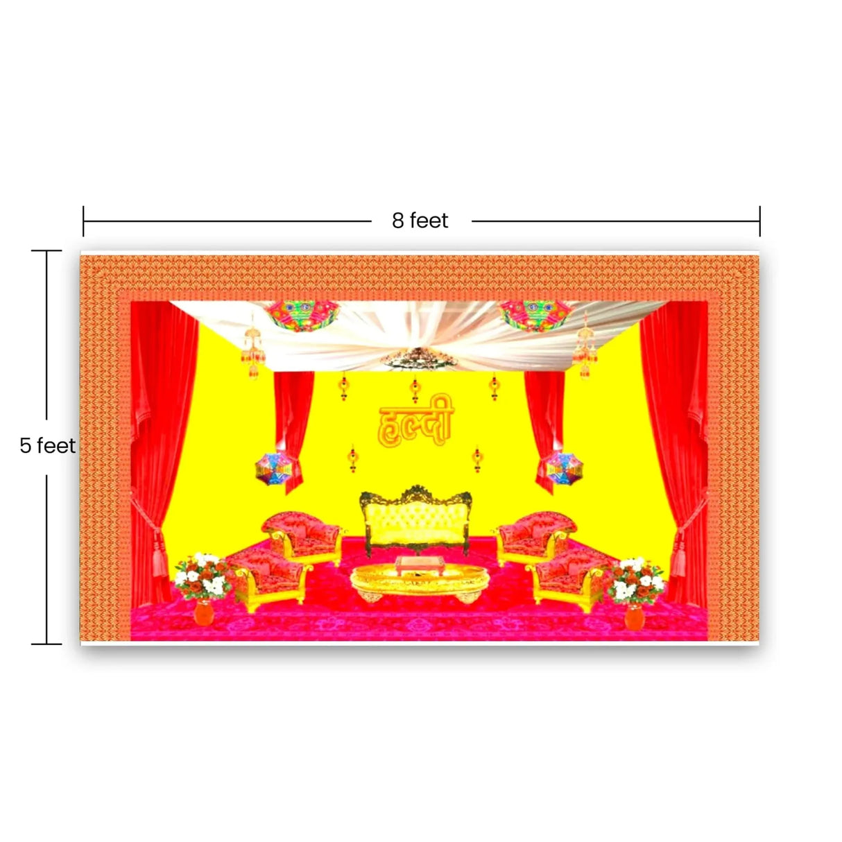 Haldi Ceremony Backdrop Indian Traditional Cloth 5x8 Feet Backdrop Haldi Banner Indian Wall Art Photo Decor Banner Indian Wedding Backdrop Decorative Cloth Haldi Stage Decor - LoveNspire