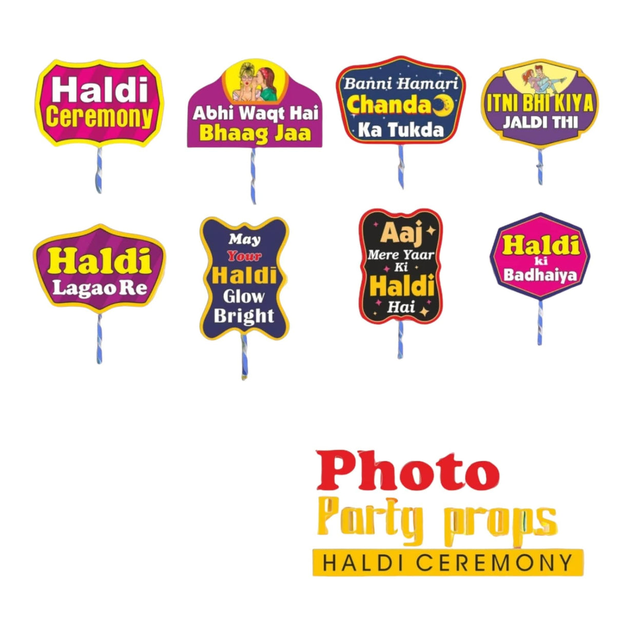 Haldi Ceremony Photo Booth Party Props Set of 7 Pcs Wedding Haldi Props for Bride, Haldi Decoration Marriage Props for Wedding Bride Family - LoveNspire