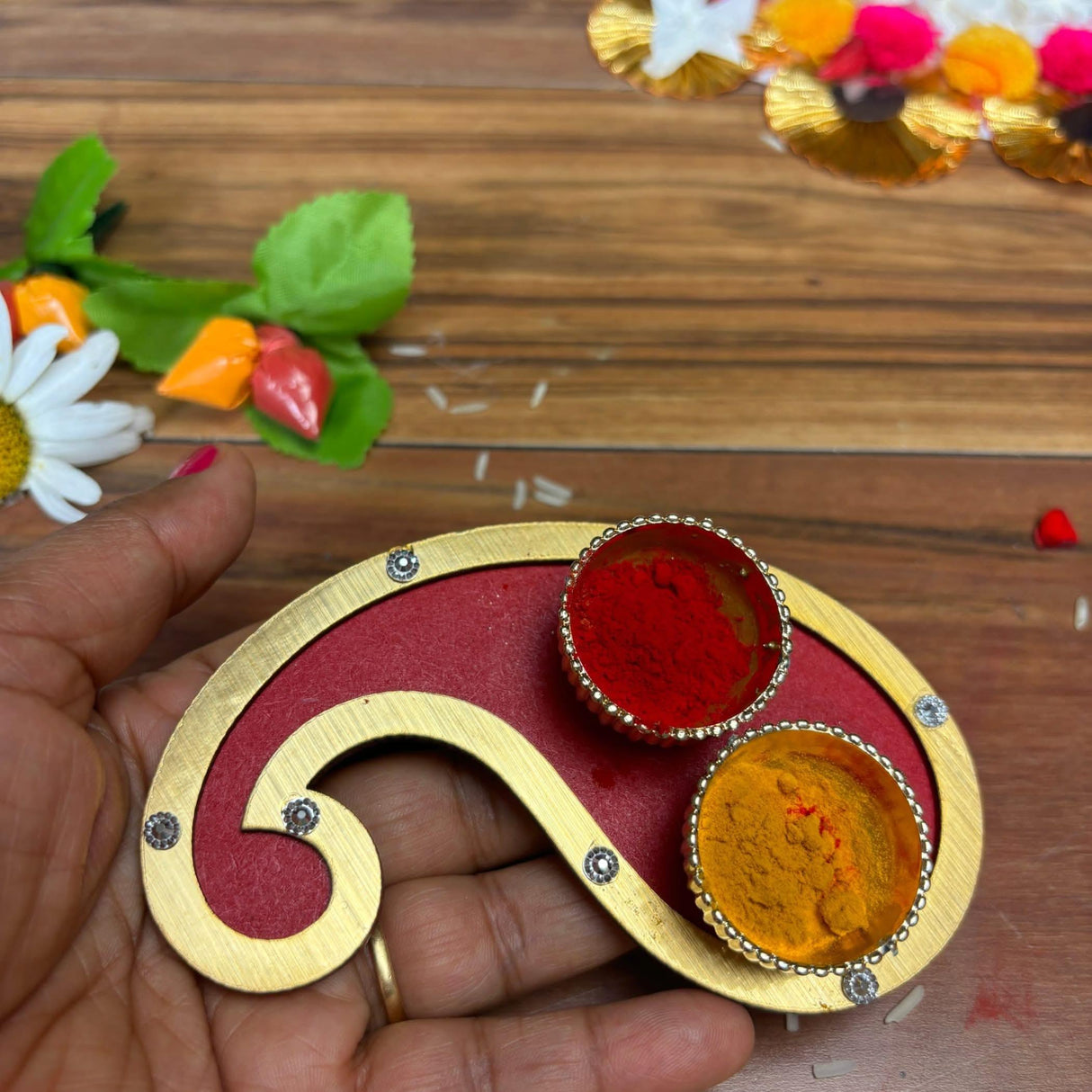 Haldi Kumkum Holder, Pooja Puja Favor, Thamboolam, Pooja Favor, Diwali Gift, Diwali Favor, Deewali Decor, Haldikumkum Plate, Pooja Return Gift - LoveNspire