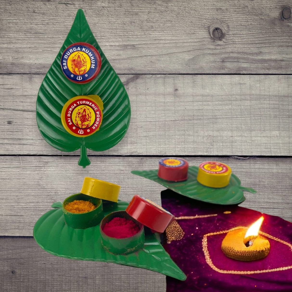 Haldi Kumkum Packet Leaf Set Turmeric Combo Sindoor Dabbi Pooja Item for Indian Wedding, Thamboolam, Housewarming, Havan Temple Decor Festive Essentials Gift - LoveNspire