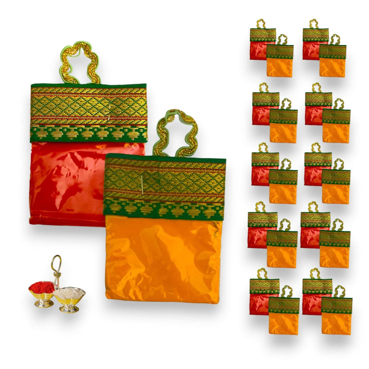Haldi Kumkum Packets Bulk Handbag Style Mini Packs Premium Sindoor and Turmeric Powder Combo - Hindu Thamboolam Set for Indian Wedding Havan Durga Puja Festive Essentials Return Gift - LoveNspire