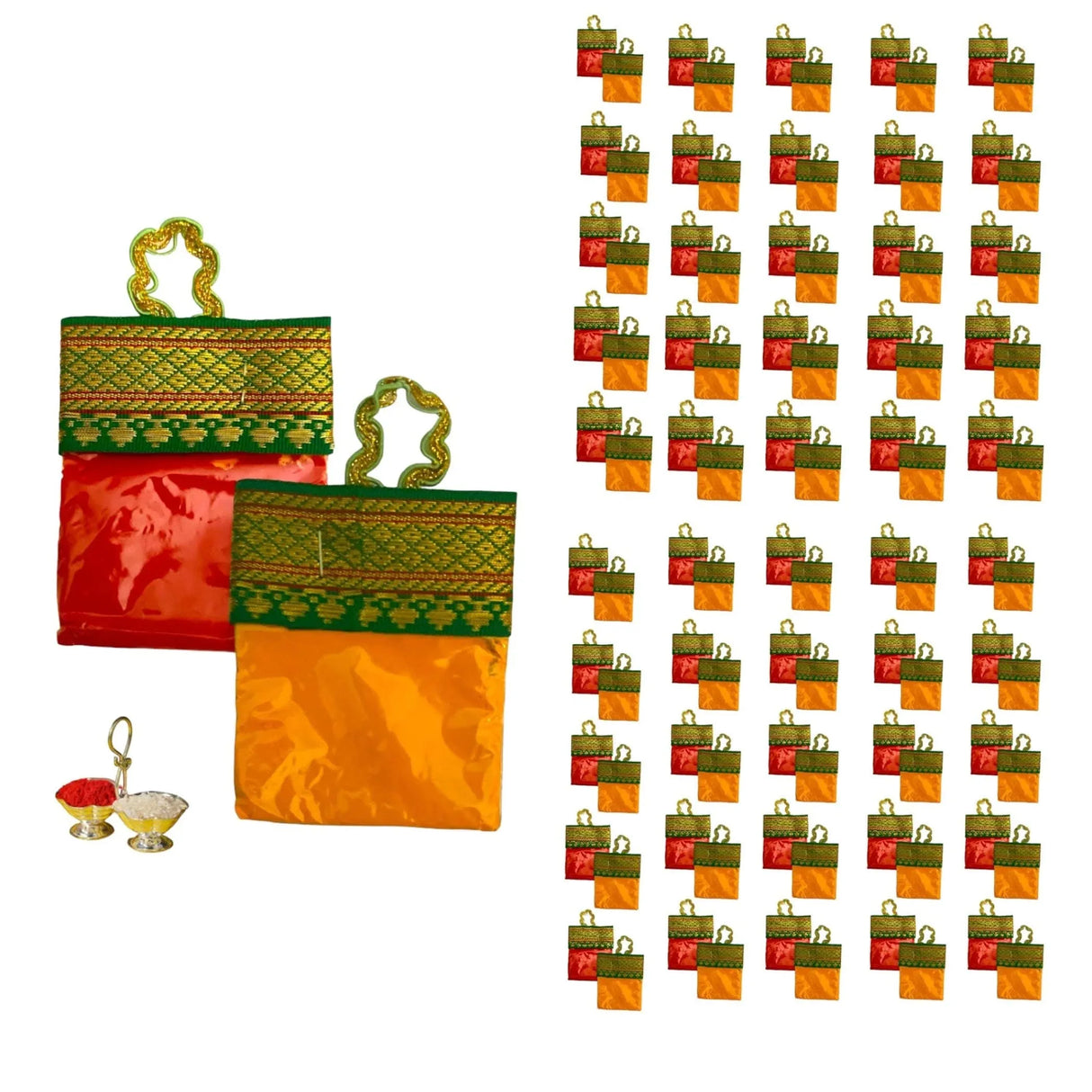 Haldi Kumkum Packets Bulk Handbag Style Mini Packs Premium Sindoor and Turmeric Powder Combo - Hindu Thamboolam Set for Indian Wedding Havan Durga Puja Festive Essentials Return Gift - LoveNspire