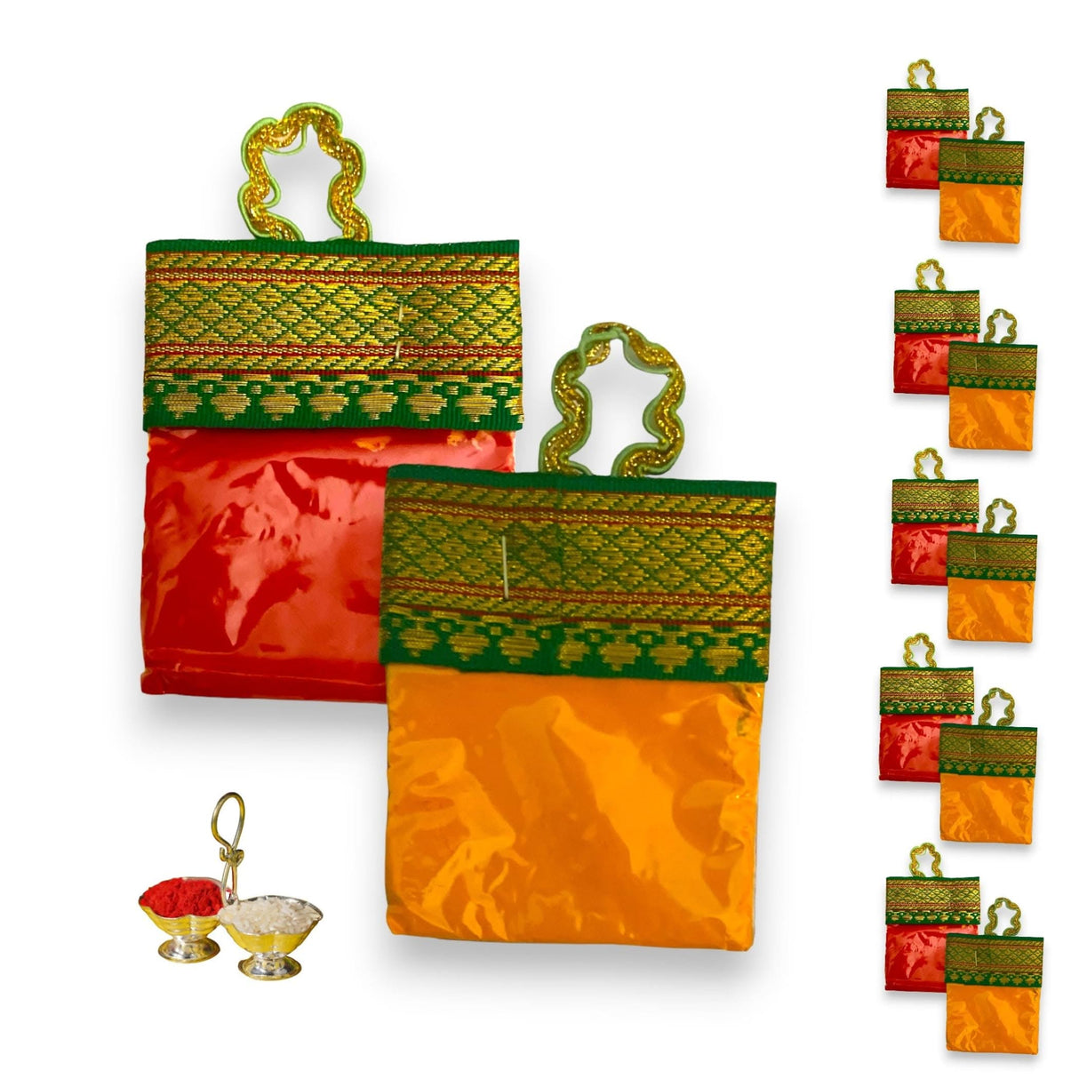 Haldi Kumkum Packets Bulk Handbag Style Mini Packs Premium Sindoor and Turmeric Powder Combo - Hindu Thamboolam Set for Indian Wedding Havan Durga Puja Festive Essentials Return Gift - LoveNspire