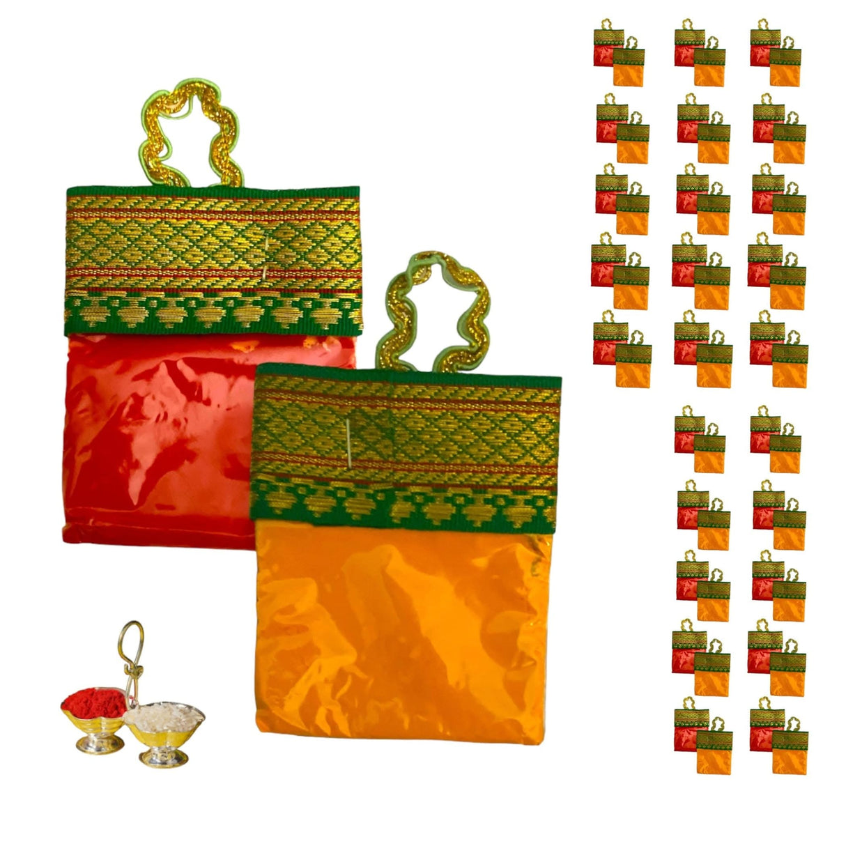 Haldi Kumkum Packets Bulk Handbag Style Mini Packs Premium Sindoor and Turmeric Powder Combo - Hindu Thamboolam Set for Indian Wedding Havan Durga Puja Festive Essentials Return Gift - LoveNspire