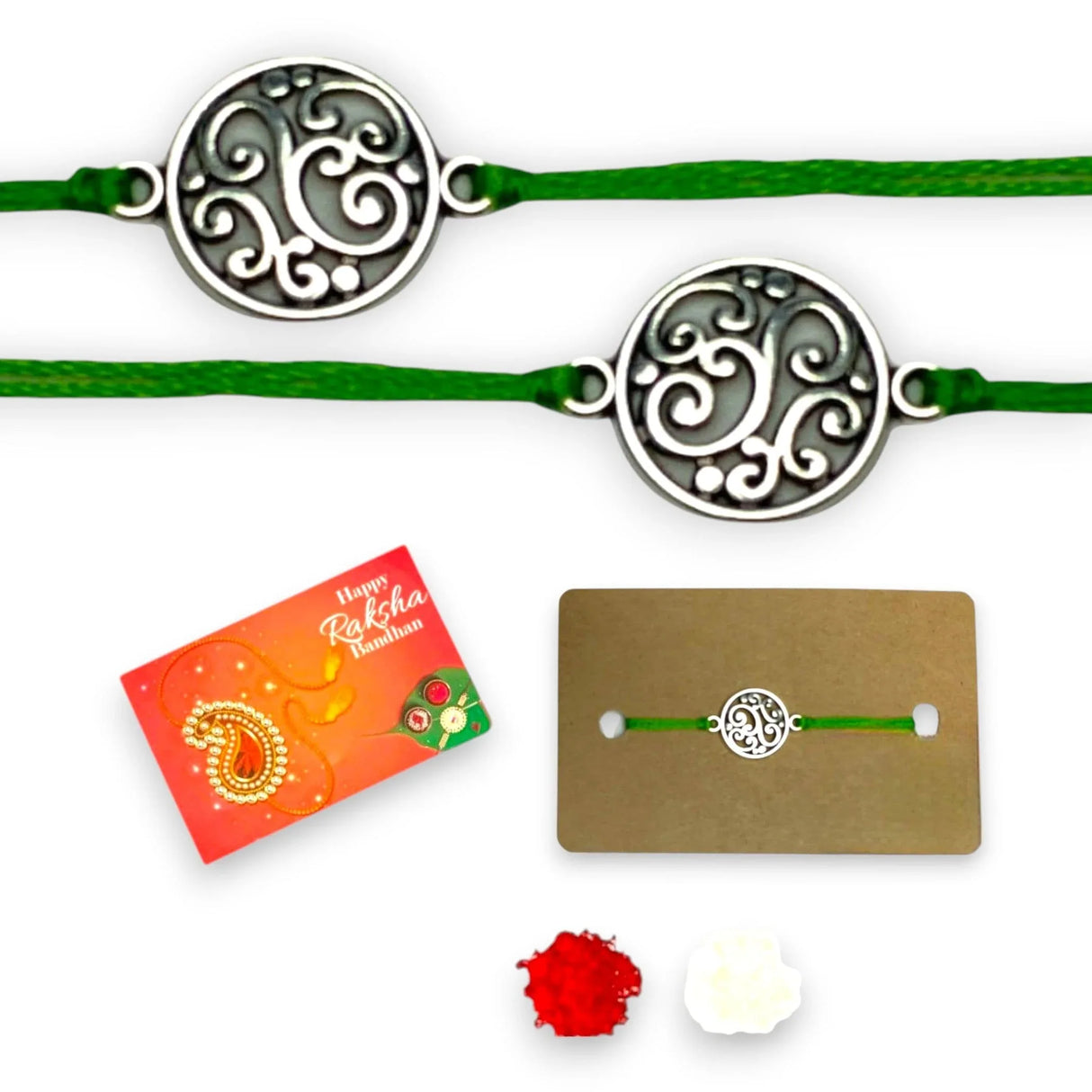 2CT Rakhi for Brother Round Charm Raksha Bandhan Rakhi Greeting Card Rakhi for Bhai Handcrafted Rakhi for Brother Bhaiya Bhabhi Bracelet - LoveNspire