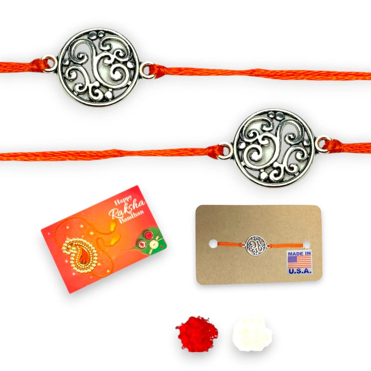 2CT Rakhi for Brother Round Charm Raksha Bandhan Rakhi Greeting Card Rakhi for Bhai Handcrafted Rakhi for Brother Bhaiya Bhabhi Bracelet - LoveNspire
