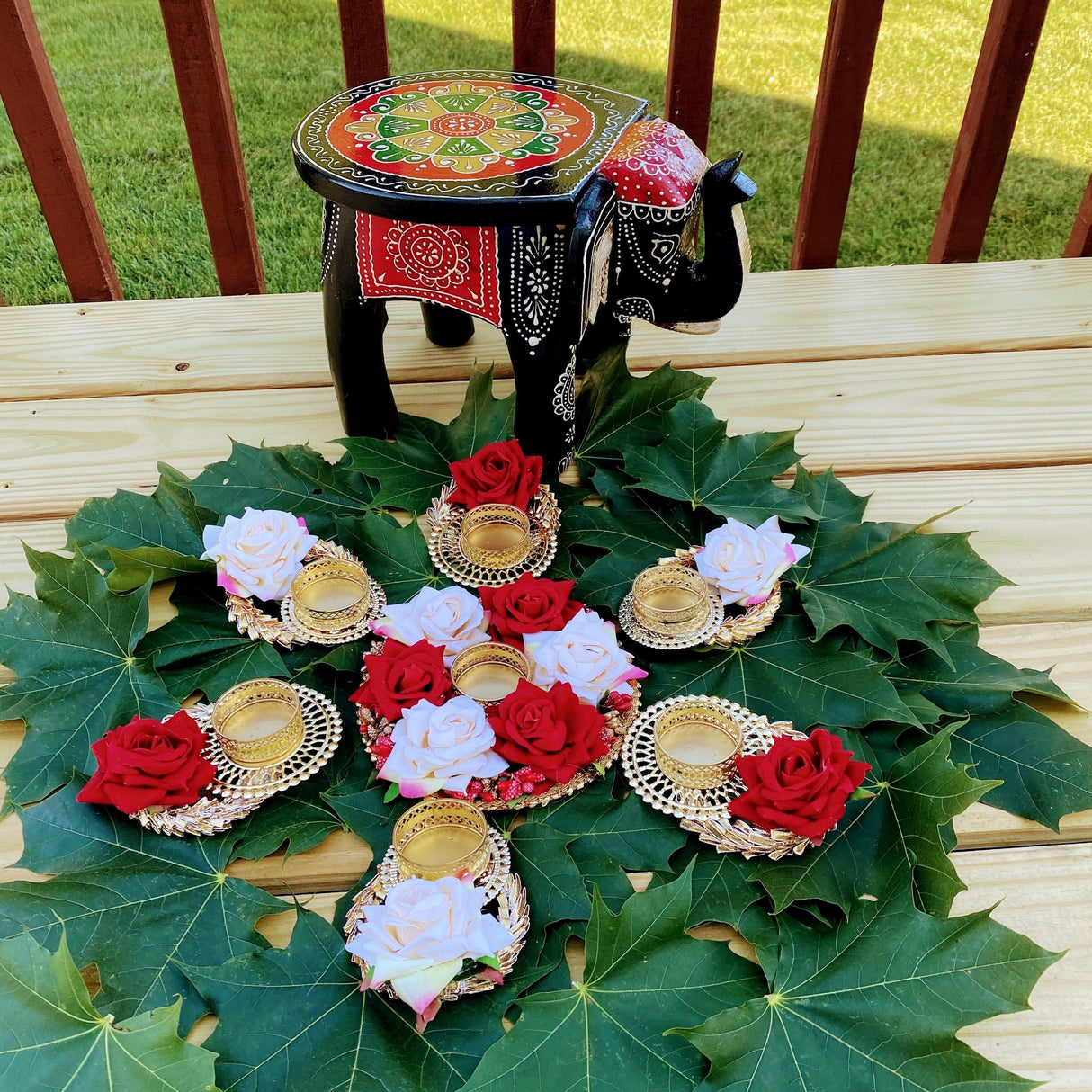 Rose Tea Light Candle Holder Diwali Decoration Rangoli Candle Holder Onam Pongal Rangoli Floor Decor Centerpiece Tealight Festive Decor Indian Return Housewarming Deepavali Gifts (set of 7) - LoveNspire