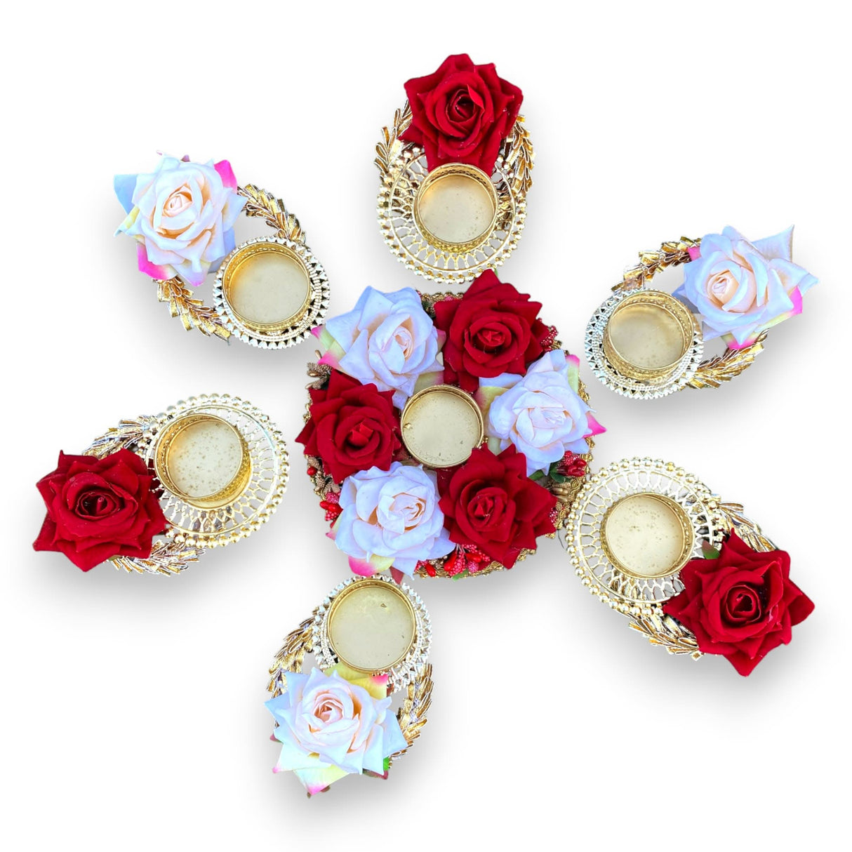 Rose Tea Light Candle Holder Diwali Decoration Rangoli Candle Holder Onam Pongal Rangoli Floor Decor Centerpiece Tealight Festive Decor Indian Return Housewarming Deepavali Gifts (set of 7) - LoveNspire