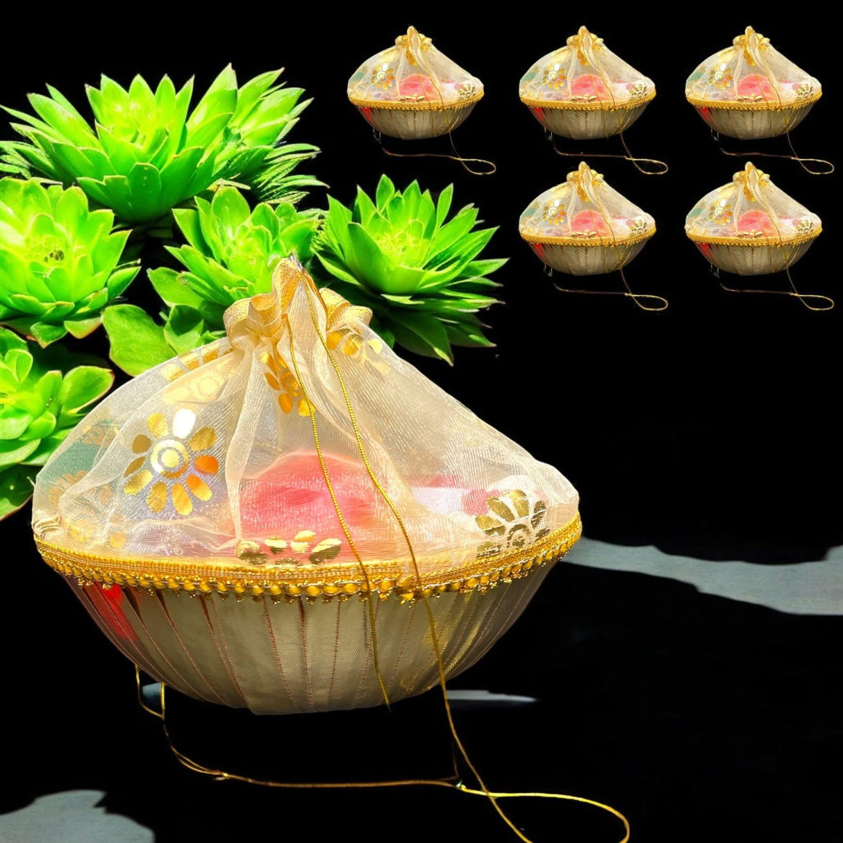 5ct 10 Inch Handmade Decorated Gift Basket with Readymade Net Packing for Indian Wedding Baby Shower Engagement Diwali Housewarming Return Gifts - Baskets for Storage - LoveNspire