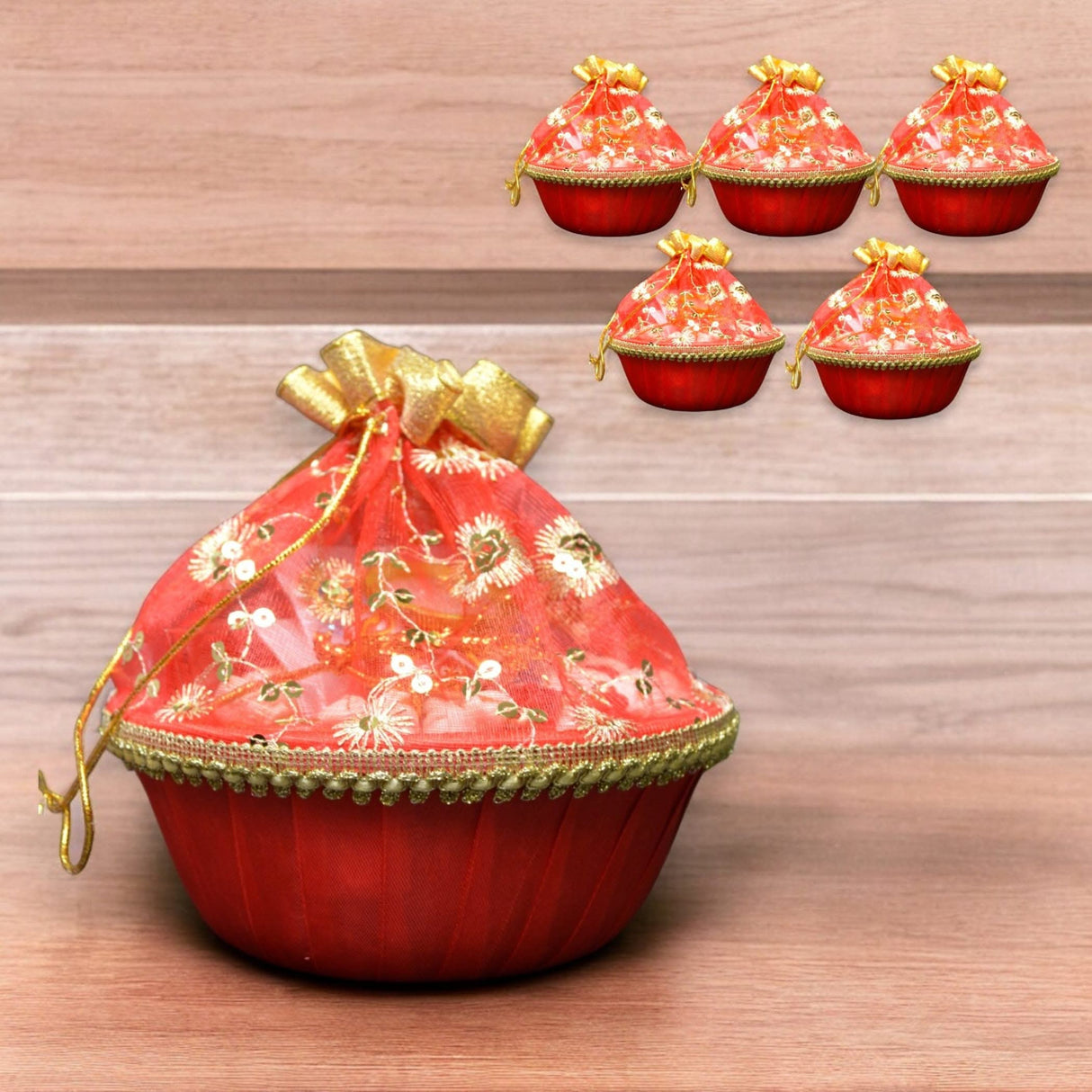 5ct 8 Inches Handmade Decorated Gift Basket with Readymade Net Packing for Indian Wedding Baby Shower Engagement Diwali Housewarming Return Gifts - Baskets for Storage - LoveNspire