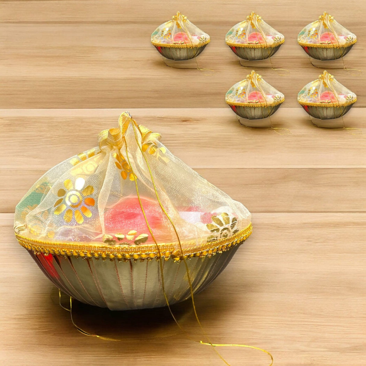 5ct 8 Inches Handmade Decorated Gift Basket with Readymade Net Packing for Indian Wedding Baby Shower Engagement Diwali Housewarming Return Gifts - Baskets for Storage - LoveNspire