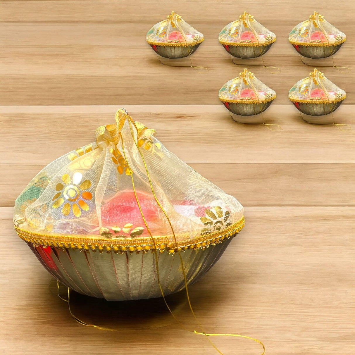 5ct 8 Inches Handmade Decorated Gift Basket with Readymade Net Packing for Indian Wedding Baby Shower Engagement Diwali Housewarming Return Gifts - Baskets for Storage - LoveNspire