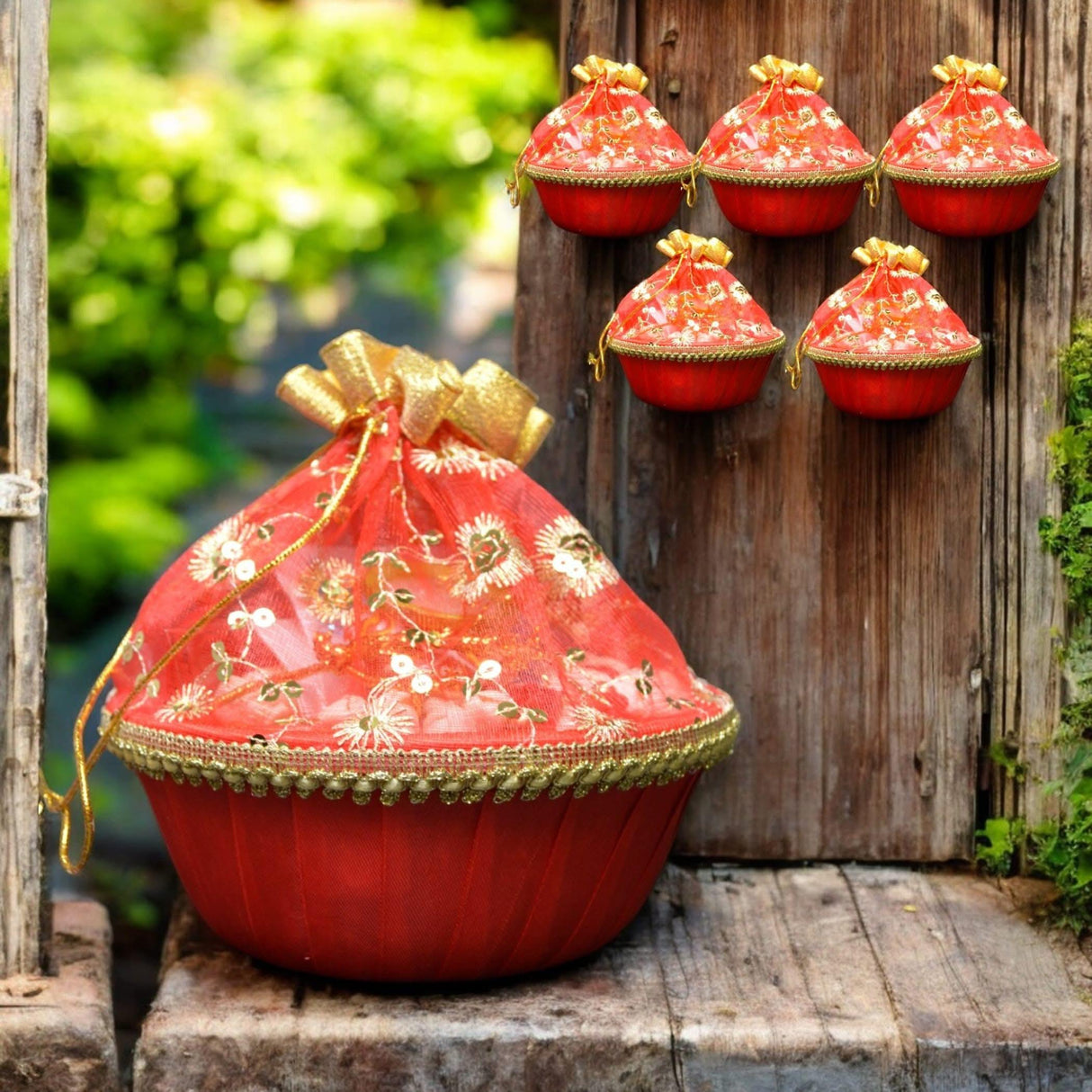 5ct - 6inch Handmade Decorated Gift Basket with Readymade Net Packing for Indian Wedding Baby Shower Engagement Diwali Housewarming Return Gifts - Baskets for Storage - LoveNspire