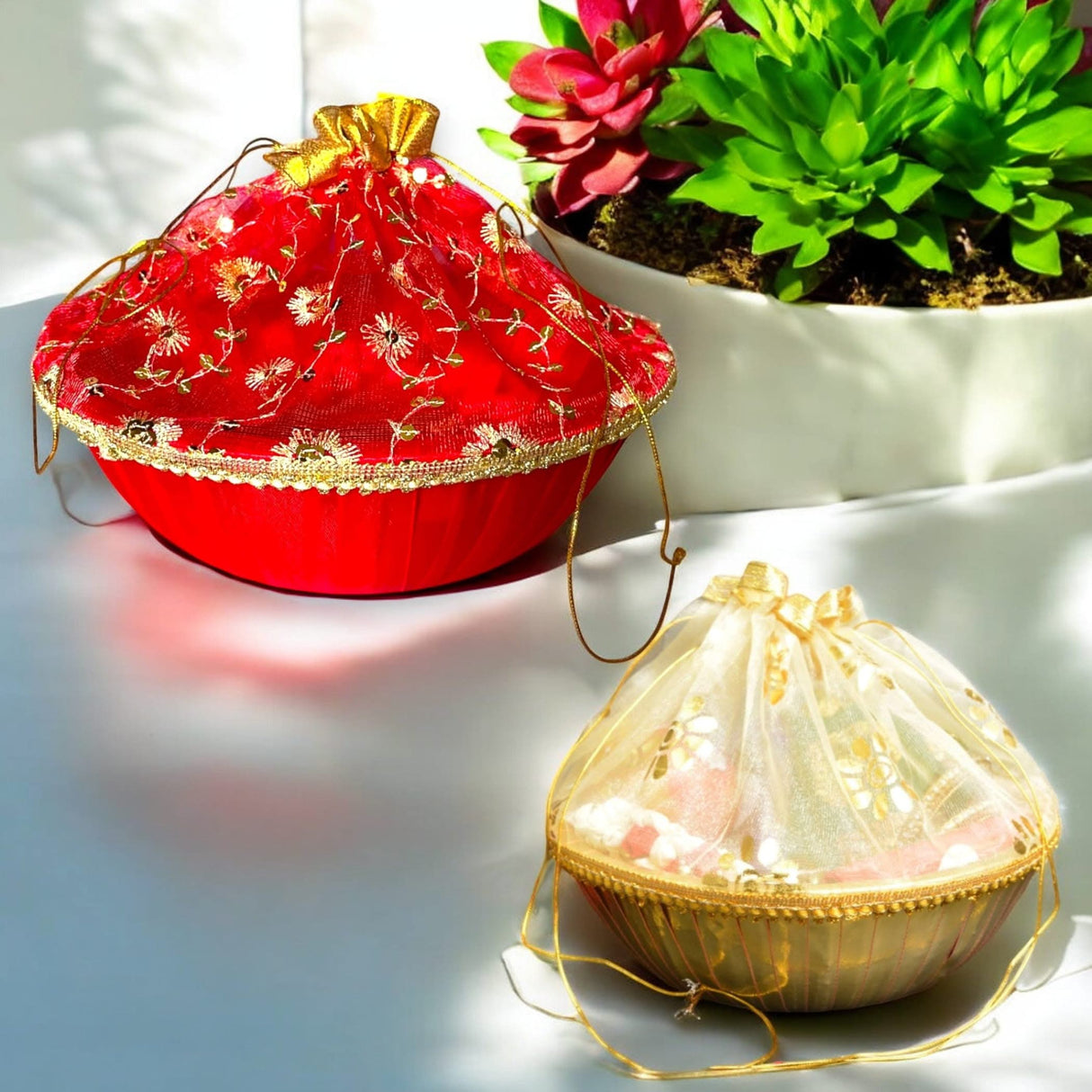 5ct 10 Inch Handmade Decorated Gift Basket with Readymade Net Packing for Indian Wedding Baby Shower Engagement Diwali Housewarming Return Gifts - Baskets for Storage - LoveNspire
